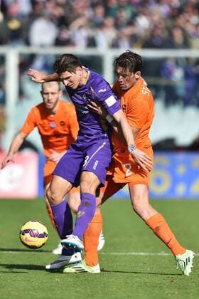 Aktuell Fußball, Italien, Serie A, AC Florenz - Atalanta Bergamo Mario Gomez Fiorentina, Guglielmo Stendardo Atalanta Firenze 08-02-2015 Stadio Artemio Franchi, Football Calcio Serie A AC Florenz ACF Fiorentina vs Atalanta Bergamo andreaxstaccioli