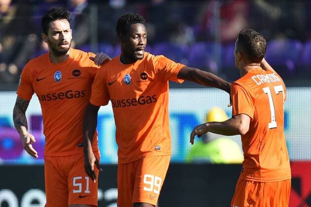 Aktuell Fußball, Italien, Serie A, AC Florenz - Atalanta Bergamo Richmond Yiadorn Boakye (C) Atalanta Goal celebration Firenze 08-02-2015 Stadio Artemio Franchi, Football Calcio Serie A AC Florenz ACF Fiorentina vs Atalanta Bergamo andreaxstaccioli