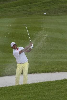 Feb. 8, 2015 - Kuala Lumpur, Malaysia - Anirban Lahiri of India hits a shot to 18th green at the Maybank Malaysia Open golf tournament in Kuala Lumpur, Malaysia, 8 February 2015. Golf Malaysia Open 2015  - ZUMAn230