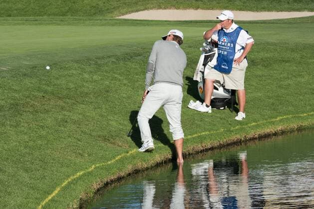 Feb. 8, 2015 - Torery Pines, California, USA - Harris English hits his three shot on the 18th hole during the final round of the Farmers Insurance Open at Torrey Pines Golf Course on February 8, 2015 in San Diego, California. Farmers Insurance Open - Third Round - ZUMAg139