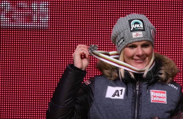 ALPINE SKIING - FIS Ski WC Vail Beaver Creek 2015 VAIL,COLORADO,USA,09.FEB.15 - ALPINE SKIING - FIS Alpine World Ski Championships, Solaris Championships Plaza, award ceremony, Alpine combined, ladies. Image shows Nicole Hosp (AUT).