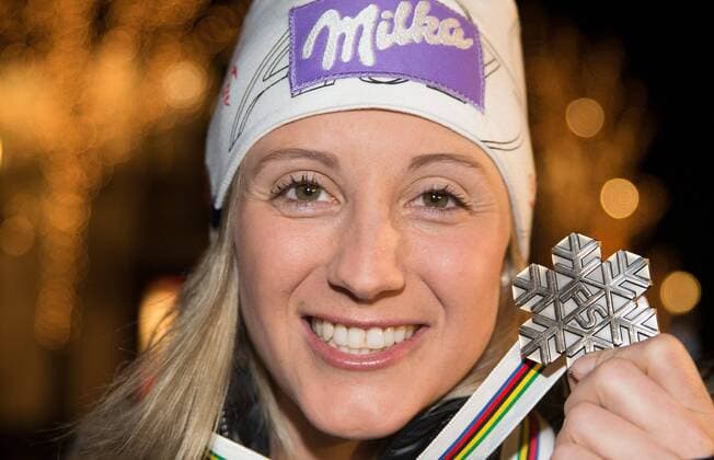 09.02.2015, Gasthof Gramshammer, Vail, USA, FIS Weltmeisterschaften Ski Alpin, Damen, Kombination, Fototermin, im Bild Michaela Kirchgasser (AUT) Michaela Kirchgasser of Austria during a photocall after ladie s Combined of FIS Ski World Championships 2015 held at the House Ski Austria in Vail, United States on 2015 02 09.  EP_gro  