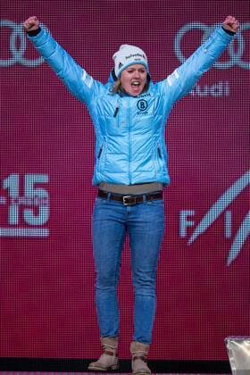 12.02.2015, Solaris Placa, Vail, USA, FIS Weltmeisterschaften Ski Alpin, Damen, Riesenslalom, Siegerehrung, im Bild Viktoria Rebensburg (GER, 2. Platz) second placed Viktoria Rebensburg of Germany celebrates on podium during the award ceremony for the ladie s Giant Slalom of FIS Ski World Championships 2015 at the Solaris Placa in Vail, United States on 2015 02 12. EX_GRO