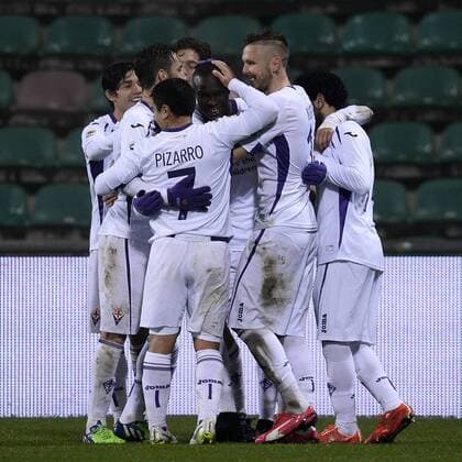 Aktuell Fußball, Italien, Serie A, Sassuolo Calcio - AC Florenz Db Reggio Emilia 14 02 2015 - campionato di calcio serie A AC Florenz (ACF Fiorentina) vs Sassuolo Calcio: Torjubel Khouma el Babacar 