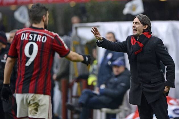 Mattia Destro Milan 1-0, Filippo Inzaghi. Celebration goal Milano 15-02-2015 Stadio Giuseppe Meazza - Football Calcio Serie A AC Mailand vs FC Empoli giuseppexceleste