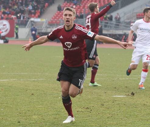 15.02.2015 - Fussball - Saison 2014 2015 - 2. Fussball - Bundesliga - 21. Spieltag: 1. FC Nürnberg Nuernberg FCN - 1. FC Union Berlin - DaMa - Jubel nach Tor zum 2:1 - Jakub Sylvestr (11, 1.FC Nürnberg FCN ) - Freude Torjubel - Torschütze: Jakub Sylvestr (11, 1.FC Nürnberg FCN )