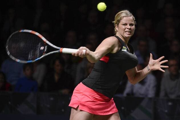 - ANTWERP, BELGIUM: Kim Clijsters pictured in action during the tennis match , a replacement game for the final of the WTA Tennis Damen Antwerp Diamond Games tennis tournament, Sunday 15 February 2015, in Antwerp. DIRKxWAEM  x04569691x