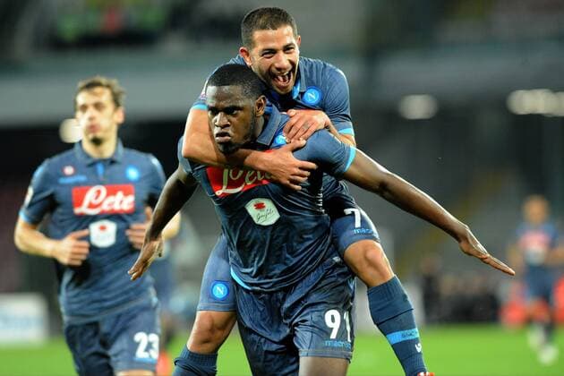 Feb. 23, 2015 - Naples, Italy - Duvan Zapata of SSC Napoli celebrates after scoring during the italian Serie A football match between SSC Napoli and UA Sassuolo Calcio at San Paolo Stadium on August 29, 2013 in Naples,Italy. SSC Napoli and UA Sassuolo Calcio - Serie A  - ZUMAn230