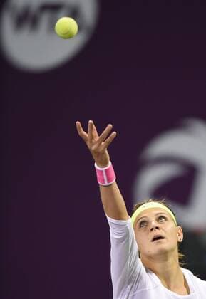 (150224) -- DOHA, Feb. 23, 2015 -- Lucie Safarova of the Czech Republic serves during the first round match against SamanthaStosur of Australia in the WTA Tennis Damen Qatar Open tennis tournament in Doha, Qatar, Feb. 23, 2015. Lucie Safarova won 2-0. ) (SP)QATAR-DOHA-TENNIS-WTA ChenxShaojin 