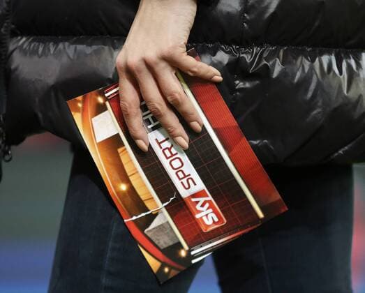 Close up view Sky HD during the Championsleague between Bayer 04 Leverkusen and Atletico Madrid, Bayarena in Leverkusen on February 25., 2015. Bayer 04 Leverkusen vs. Atletico Madrid im Achtelfinale der Champions League der Saison 2014 2015 am 25. Februar 2015.