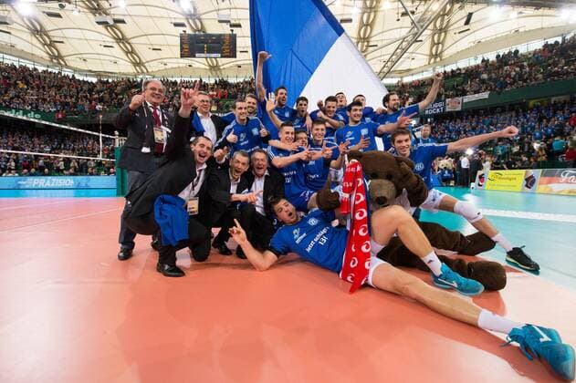 01.03.2015, Gerry-Weber-Stadion, Halle Westfalen Volleyball, DVV-Pokal Finale, Pokalsieger 2015 - VfB Friedrichshafen