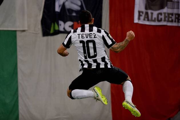 02.03.2015. Rome, Italy. Serie A Football. AS Roma versus Juventus. Carlos Tevez celebrates after he scored the 0-1 goal for Juventus xGiuseppexMaffiax  ActionPlus11602071