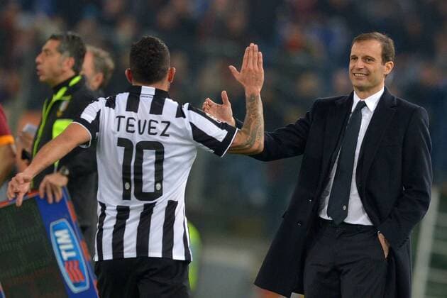 Carlos Alberto Tevez Juventus, Massimiliano Allegri. Goal celebrations. Roma 2-03-2015 Stadio Olimpico. Football Calcio 2014 2015 Serie A. AS Rom vs Juventus Turin AntoniettaxBaldassarre