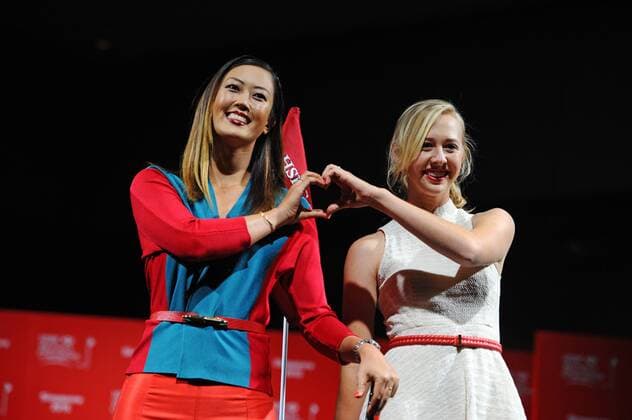 (150303) -- SINGAPORE, March 3, 2015 -- Jessica Korda (R) and Michelle Wie of the U.S. attend a pre-competition event of HSBC Women s Champions golf tournament in Singapore, March 3, 2015. HSBC Women s Champions held a pre-competition event in Singapore s Raffles City Convention on Tuesday. ) (SP)SINGAPORE-GOLF-HSBC WOMEN S CHAMPIONS-PRE-COMPETITION EVENT ThenxChihxWey 