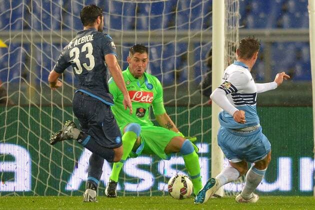 Miroslav Klose Lazio. Goal celebrations. Football Calcio 2014 2015 Coppa Italia. Lazio Rom vs SSC Neapel Foto AntoniettaxBaldassarre Insidefoto AntoniettaxBaldassarre