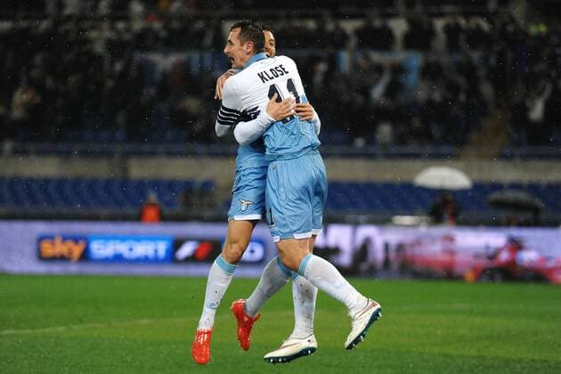 Miroslav Klose Lazio with Felipe Anderson 1-0 Goal celebration Calcio Coppa Italia Lazio Rom vs SSC Neapel Foto AndreaxStaccioli Insidefoto andreaxstaccioli