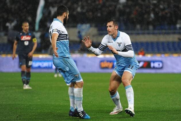Miroslav Klose Lazio (R) with Antonio Candreva 1-0 Goal celebration Calcio Coppa Italia Lazio Rom vs SSC Neapel Foto AndreaxStaccioli Insidefoto andreaxstaccioli