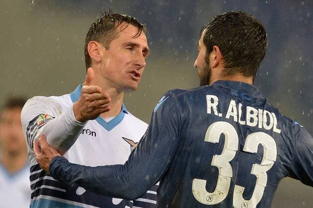 Miroslav Klose Lazio, Raul Albiol Napoli. Football Calcio 2014 2015 Coppa Italia. Lazio Rom vs SSC Neapel Foto AntoniettaxBaldassarre Insidefoto AntoniettaxBaldassarre