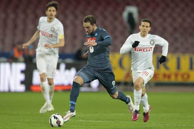 Andrea Ranocchia Inter, Gonzalo Higuain Napoli, Anderson Hernanes Inter, - Football Calcio - Serie A - SSC Napoli - Inter Milan - cesarexpurini