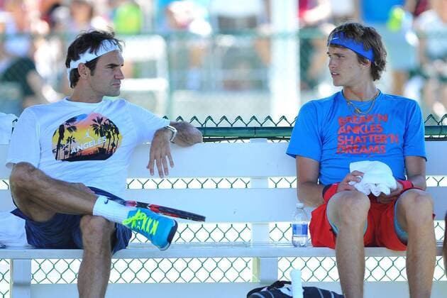 Roger Federer (Sui) and Alexander Zverev (Ger) TENNIS : BNP PARIBAS OPEN - 12 03 2015 TennisMagazine Panoramic 