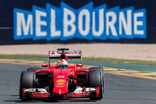 March 13, 2015: Sebastian Vettel (DEU) 5 from the Scuderia Ferrari team exits turn 3 at the 2015 Australian Formula One Grand Prix at Albert Park, Melbourne, Australia. Sydney Low Cal Media Formula One 2015: Australia MAR 13 - ZUMAc04_