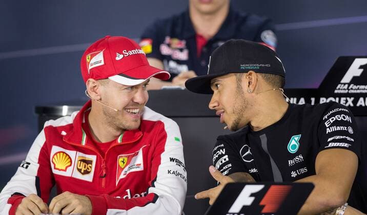 Sebastian Vettel, Scuderia Ferrari, Lewis Hamilton; Mercedes Grand Prix, formula 1 GP, Australien in Melbourne, 13.03.2015 Photo:mspb Lucas Wroe Sebastian Vettel, Lewis Hamilton; formula 1 GP, Australien