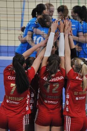 14.03.2015, xtkx, Volleyball 1.Bundesliga Damen Play Offs 1 4 Finale, VC Wiesbaden - SC Potsdam, v.l. Team SC Potsdam,