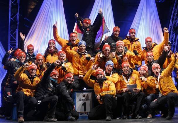 BIATHLON - IBU WC Kontiolahti 2015 KONTIOLAHTI,FINLAND,14.MAR.15 - BIATHLON - IBU World Championships, relay 4x7,5km, men, Medal Plaza, award ceremony. Image shows team GER.