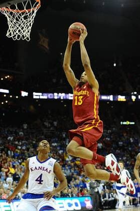 March 14,2015: Iowa State Cyclones guard Bryce Dejean-Jones (13) soars in for a second half dunk during the NCAA College League USA Basketball game between the Iowa State Cyclones and the Kansas Jayhawks at the Sprint Center in Kansas City, Missouri. Iowa State won the Big 12 Tournament 70-66. Kendall Shaw CSM NCAA Basketball 2015: Iowa State vs Kansas, MAR 14 - ZUMAc04_