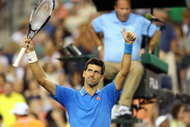 14 March, 2015 : Novak Djokovic of Serbia acknowledges the crowd after defeating Marcos Baghdatis of Cyprus during the BNP Paribas Open at Indian Wells Tennis Garden in Indian Wells, California.Charles Baus CSM TENNIS 2015: BNP Paribas Open MAR 14 - ZUMAcb8_