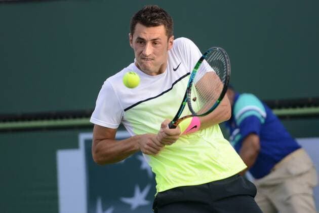 March 14, 2015 - Indian Wells, California, U.S - Bernard Tomic of Australia plays a point in his match against B. Coric at the BNP Paribas Open at the Indian Wells Tennis Gardens in Indian Wells California on Saturday 14 March 2015. Tennis 2015 - BNP Paribas Open - Day 4 - ZUMAl132