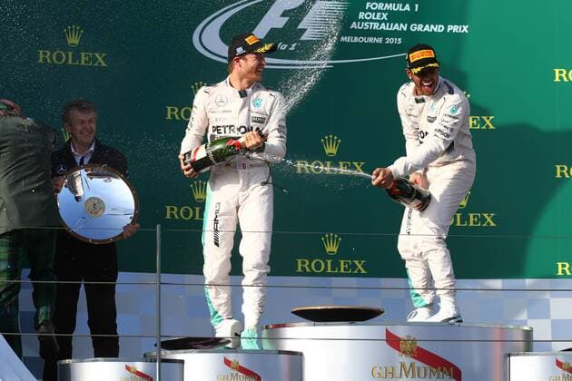 15.03.2015 - Race, 1st position Lewis Hamilton (GBR) Mercedes AMG F1 W06 and 2nd position Nico Rosberg (GER) Mercedes AMG F1 W06 Australian Grand Prix, Melbourne 12 - 15 March 2015 