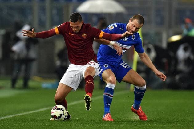 Jose Holebas Roma, Lorenzo De Silvestri Sampdoria Roma 16-03-2015 Stadio Olimpico Football Calcio Serie A 2014 2015 AS Rom vs Sampdoria Genua andreaxstaccioli