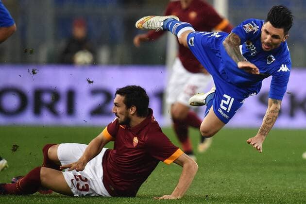 Davide Astori Roma, Roberto Soriano Sampdoria Roma 16-03-2015 Stadio Olimpico Football Calcio Serie A 2014 2015 AS Rom vs Sampdoria Genua andreaxstaccioli