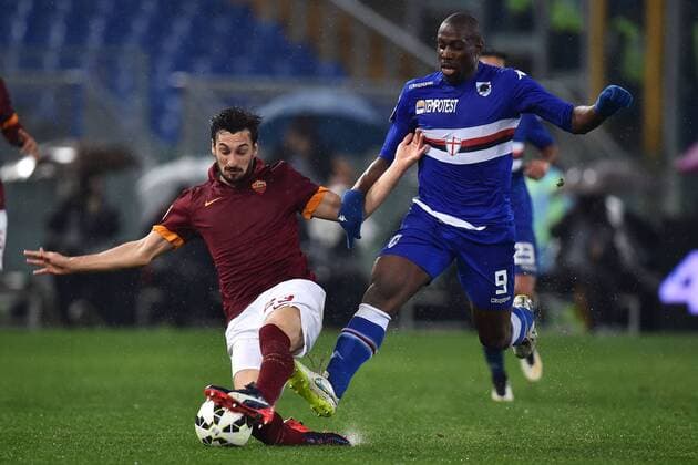 Davide Astori Roma, Stefano Okaka Sampdoria Roma 16-03-2015 Stadio Olimpico Football Calcio Serie A 2014 2015 AS Rom vs Sampdoria Genua andreaxstaccioli