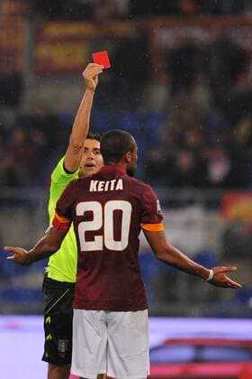 16.03.2015. Rome, Italy. Serie A Football. Roma versus Sampdoria. Refree Calvarese shows a red card to Seydou Keita of Roma xGiuseppexMaffiax  ActionPlus11605556