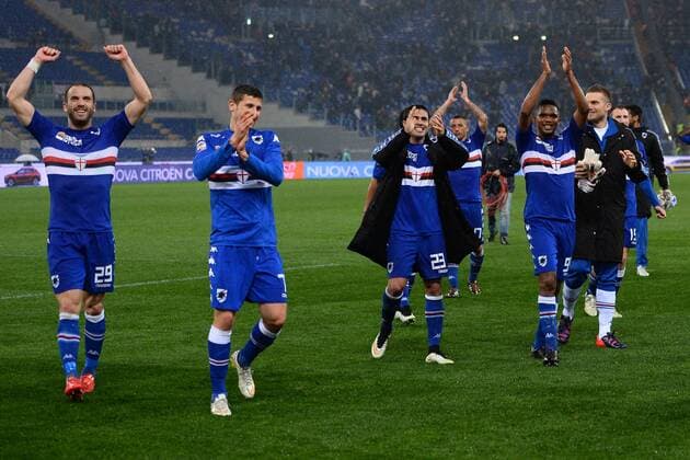 As Roma 16 03 2015 - campionato di calcio serie A AS Rom vs Sampdoria Genua: Schlussjubel Sampdoria 