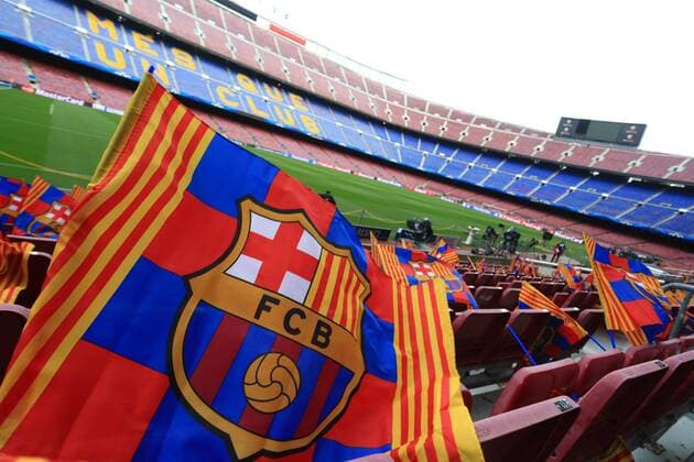 Flags flutter in the breeze ahead of kick off - FC Barcelona - UEFA Champion s League - Round of 16, second leg - Nou Camp - Barcelona - 18 03 2015 - EDITORIAL USE ONLY. No use with unauthorised audio, video, data, fixture lists, club league logos or live services. Online in-match use limited to 120 images, no video emulation. No use in betting, games or single club league player publications.