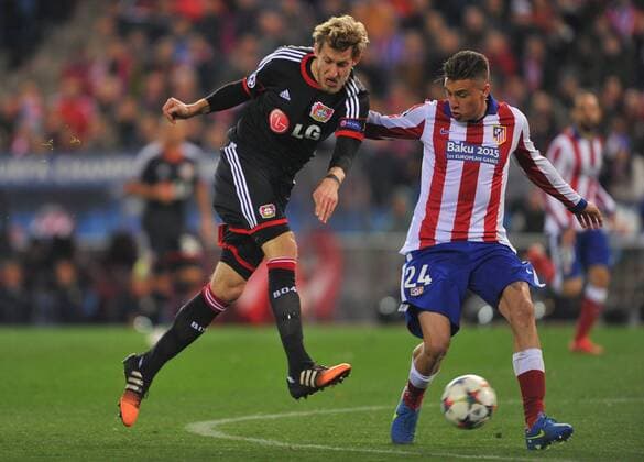 17.03.2015, xcox, Fussball UEFA Champions League, Atletico Madrid - Bayer 04 Leverkusen, v.l. Stefan Kiessling (Bayer 04 Leverkusen) - Gimenez (Atl. Madrid) -