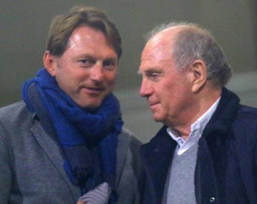 Uli Hoeneß im Gespräch mit dem Trainer Ralph Hasenhüttl (FC Ingolstadt). Fussball Regionalliga Bayern Grünwalderstadion 19.03.2015 FC Bayern II - FC Ingolstadt II