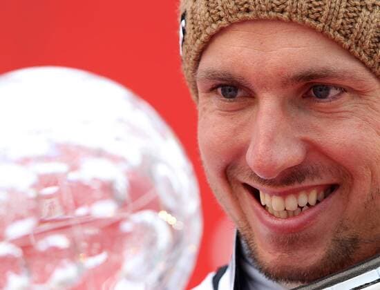 ALPINE SKIING - FIS WC Meribel MERIBEL,FRANCE,21.MAR.15 - ALPINE SKIING - FIS World Cup Final, giant slalom, men, award ceremony for the Giant Slalom World Cup. Image shows Marcel Hirscher (AUT). Keywords: crystal globe, trophy.