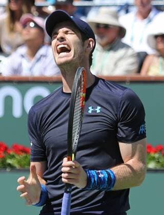 Andy Murray of Great Britain reacts after a shot during his men s semifinal match at the BNP Paribas Open in Indian Wells, California on March 21, 2015.  IDW20150321716 DAVIDxSILPA