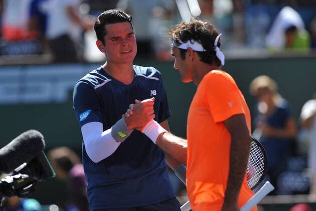 Roger Federer and Milos Raonic (Can) TENNIS : BNP PARIBAS OPEN - 21 03 2015 TennisMagazine Panoramic 
