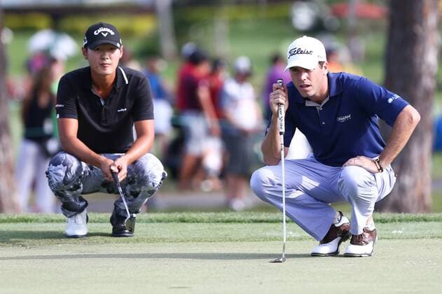 March 21, 2015 - Orlando, Florida, United States - Danny Lee (L) and Ben Martin line up a putt on the 17th green during the third round of the Arnold Palmer Invitational presented by MasterCard at Bay Hill Club & Lodge. PGA Golf Herren 2015 - Arnold Palmer Invitational Presented by MasterCard - Third Round - ZUMAw109