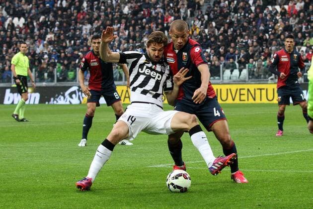 March 22, 2015 - Turin, Italy - Juventus forward Fernando Llorente (14) fights for the ball against Genoa defender Sebastian De Maio (4) during the Serie A football match n.28 JUVENTUS - GENOA on 22 03 15 at the Juventus Stadium in Turin, Italy. Copyright 2015 Ã‚Â© Matteo Bottanelli Serie A: Juventus -Genoa  - ZUMAn230
