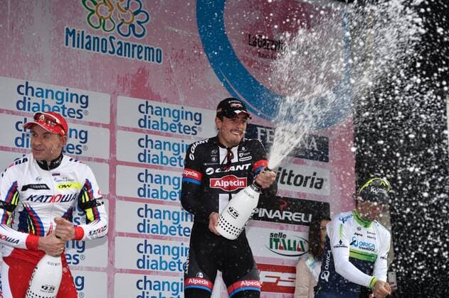 Alexander Kristoff (Team Katusha), John Degenkolb (Team Giant - Alpecin) and Michael Matthews (Team Orica Greenedge) - Radsport, Mailand - San Remo, Italien -22 03 2015 PhotoNews Panoramic 