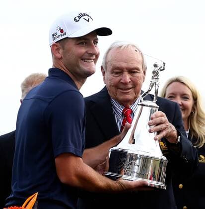 March 22, 2015 - Orlando, Florida, United States - Matt Every (L) is awarded the championship trophy by Arnold Palmer after winning the final round of the Arnold Palmer Invitational presented by MasterCard at Bay Hill Club & Lodge. Golf 2015 - Matt Every Wins Arnold Palmer Invitational - ZUMAw109