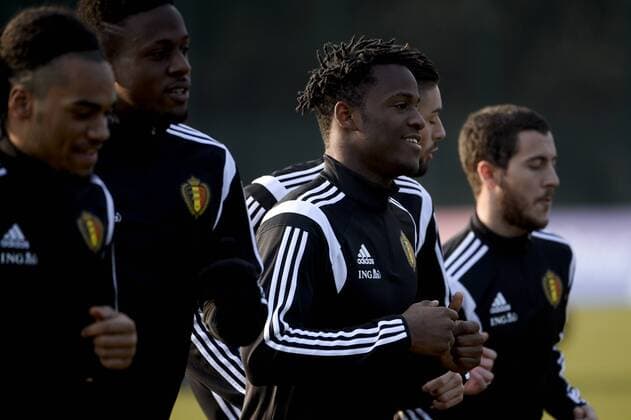 - BRUSSELS, BELGIUM: Belgium s Michy Batshuayi (C) pictured during a training session of Belgian national soccer team Red Devils, Monday 23 March 2015, in Neerpede, Brussels. Belgium will play its fourth and fifth games of the Euro 2016 qualification against Cyprus on 28 March in Belgium and against Israel on 31 March in Israel. DIRKxWAEM  x04592481x