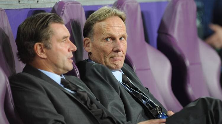 Mittwoch 01.10.2014, UEFA Champions League, CL, Saison 2014 2015, Gruppenphase, Gruppe D, RSC Anderlecht - BV Borussia Dortmund, Hans-Joachim Watzke, Geschaeftsfuehrer BVB und Michael Zorc, Sportdirektor BVB DeFodi01045011094