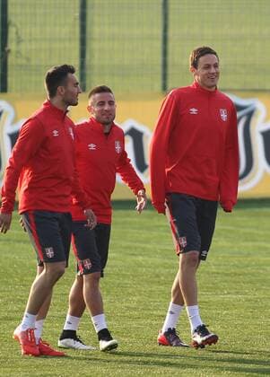 23.03.2015 Stara Pazova(Serbia) Serbia A national team Nationalteam training men s football Ivan Obradovic(L),Zoran Tosic(c) and Nemanja Matic(r) : 